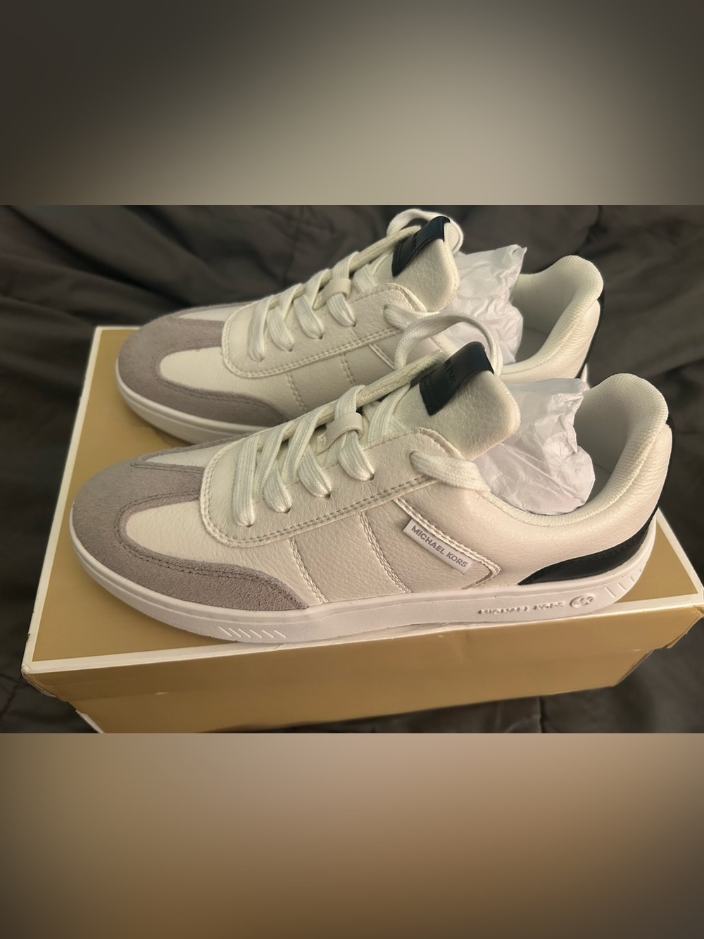 Michael Kors Women’s Sneakers in White and Light Gray with Black Accent